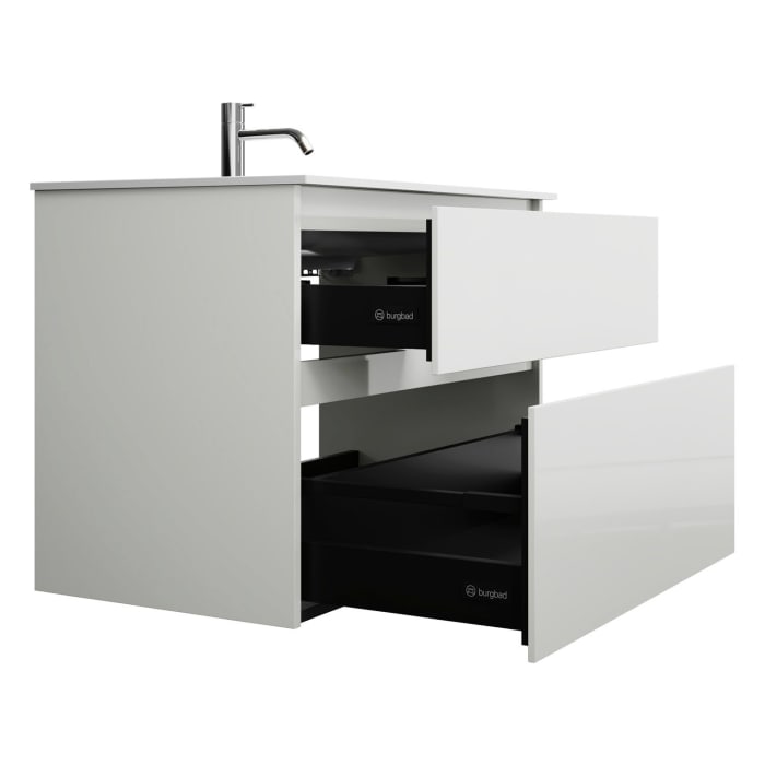 burgbad Lin20 Waschtischunterschrank mit Mineralguss-Waschtisch 82 cm, 2 Auszüge