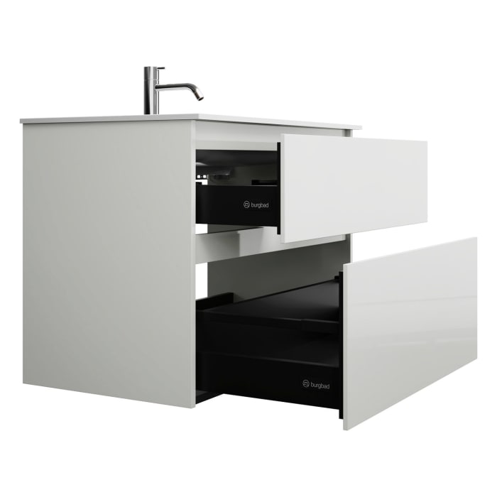 burgbad Lin20 Waschtischunterschrank mit Mineralguss-Waschtisch 82 cm, 2 Auszüge