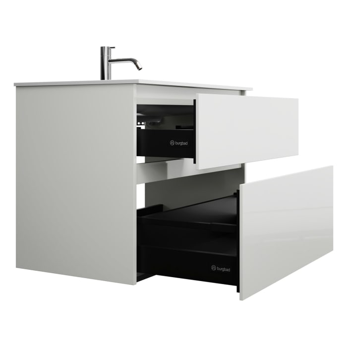 burgbad Lin20 Waschtischunterschrank mit Mineralguss-Waschtisch 82 cm, 2 Auszüge