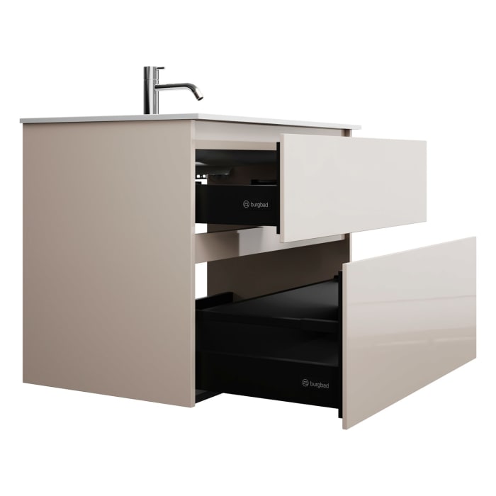 burgbad Lin20 Waschtischunterschrank mit Mineralguss-Waschtisch 82 cm, 2 Auszüge