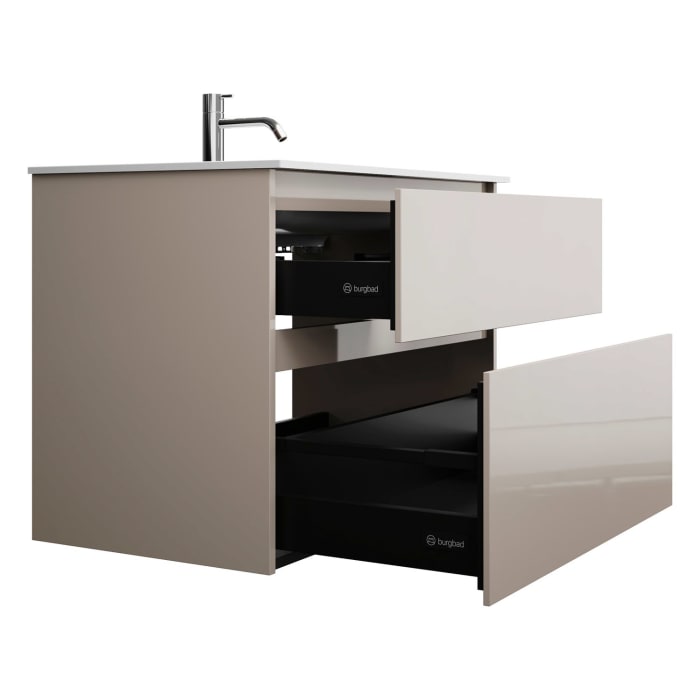 burgbad Lin20 Waschtischunterschrank mit Mineralguss-Waschtisch 82 cm, 2 Auszüge