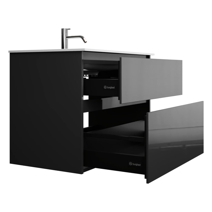 burgbad Lin20 Waschtischunterschrank mit Mineralguss-Waschtisch 82 cm, 2 Auszüge