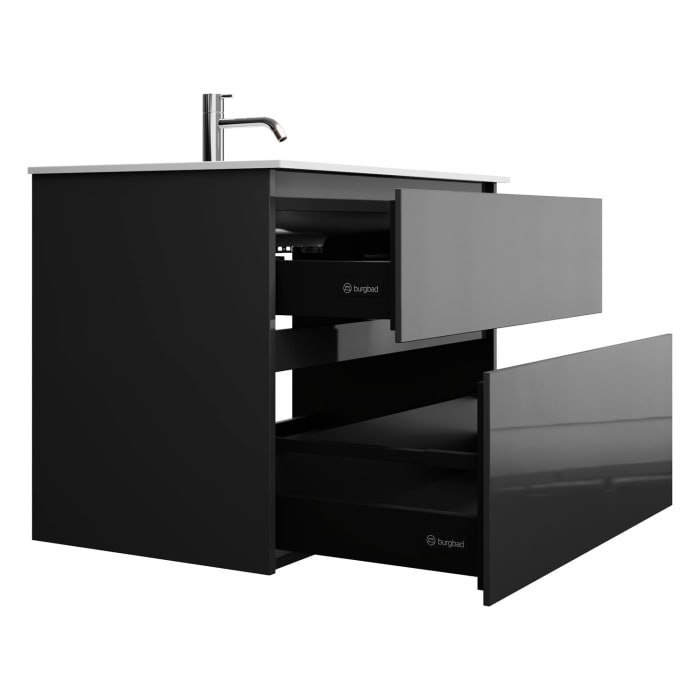 burgbad Lin20 Waschtischunterschrank mit Mineralguss-Waschtisch 82 cm, 2 Auszüge