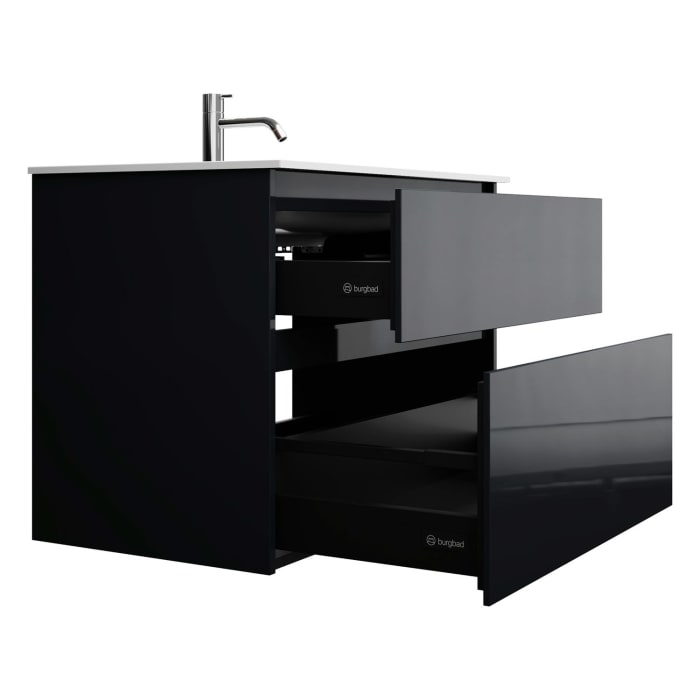 burgbad Lin20 Waschtischunterschrank mit Mineralguss-Waschtisch 82 cm, 2 Auszüge