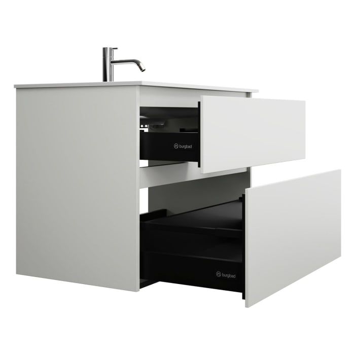 burgbad Lin20 Waschtischunterschrank mit Mineralguss-Waschtisch 82 cm, 2 Auszüge