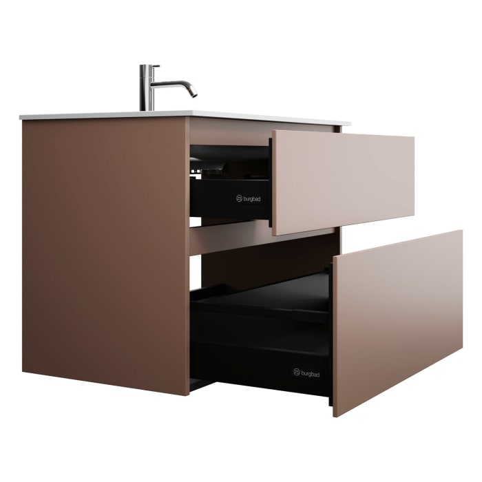 burgbad Lin20 Waschtischunterschrank mit Mineralguss-Waschtisch 82 cm, 2 Auszüge