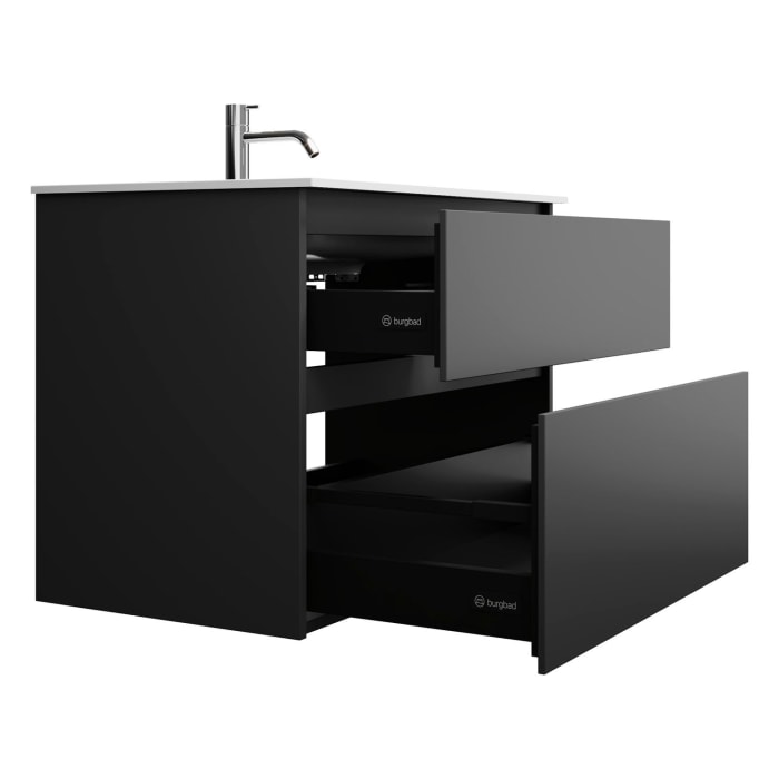 burgbad Lin20 Waschtischunterschrank mit Mineralguss-Waschtisch 82 cm, 2 Auszüge