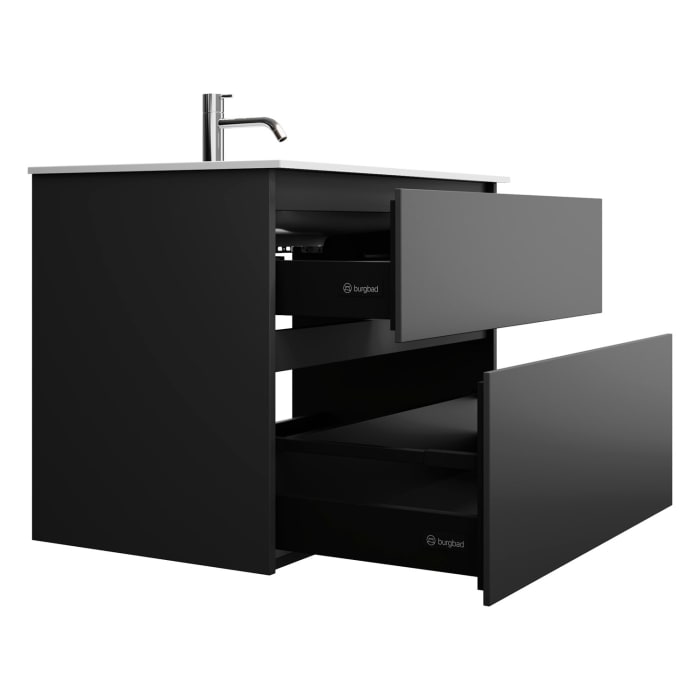 burgbad Lin20 Waschtischunterschrank mit Mineralguss-Waschtisch 82 cm, 2 Auszüge