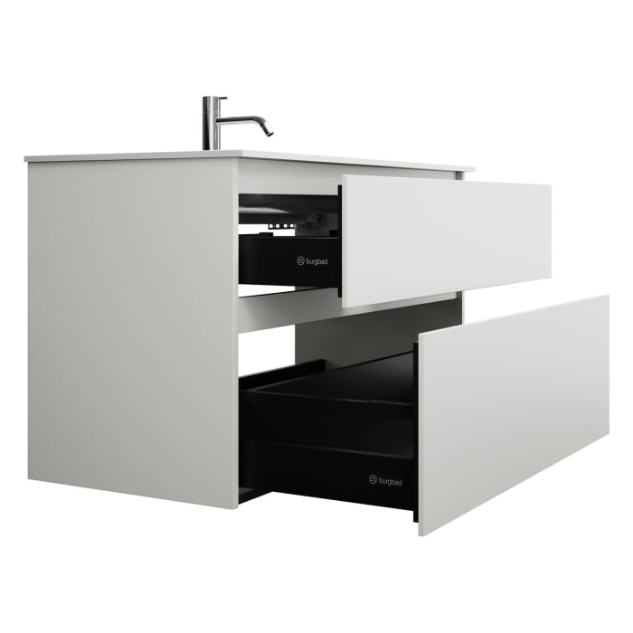 burgbad Lin20 Waschtischunterschrank mit Mineralguss-Waschtisch 102 cm, 2 Auszüge