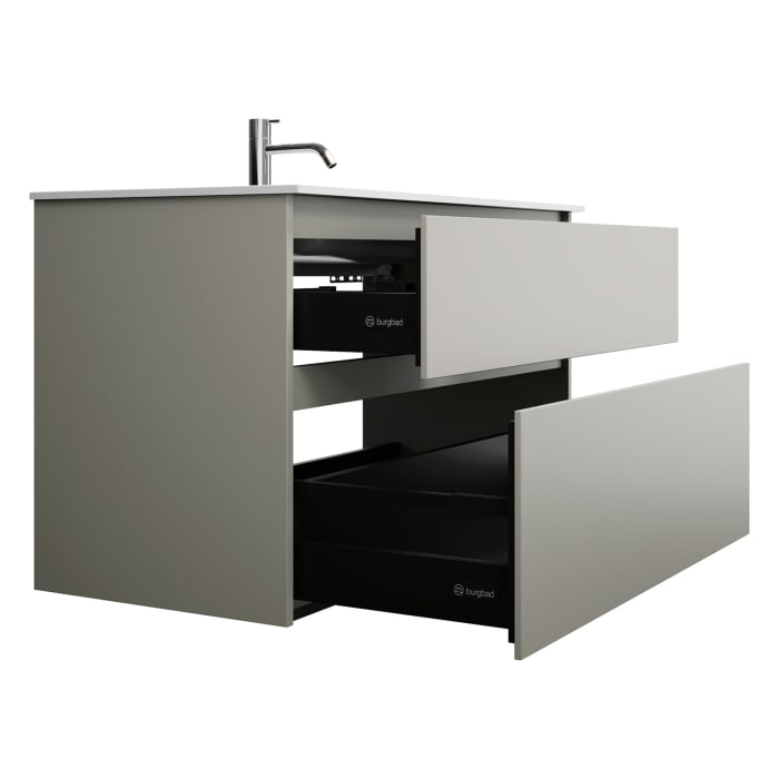 burgbad Lin20 Waschtischunterschrank mit Mineralguss-Waschtisch 102 cm, 2 Auszüge
