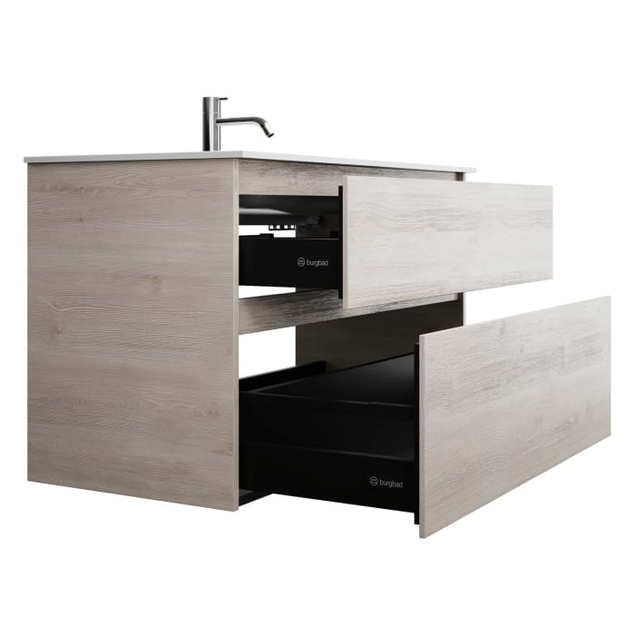 burgbad Lin20 Waschtischunterschrank mit Mineralguss-Waschtisch 102 cm, 2 Auszüge