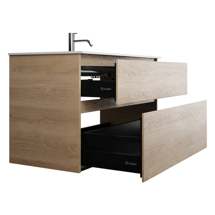 burgbad Lin20 Waschtischunterschrank mit Mineralguss-Waschtisch 102 cm, 2 Auszüge