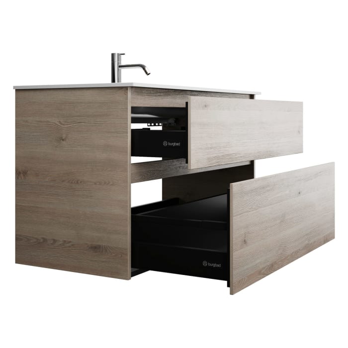 burgbad Lin20 Waschtischunterschrank mit Mineralguss-Waschtisch 102 cm, 2 Auszüge