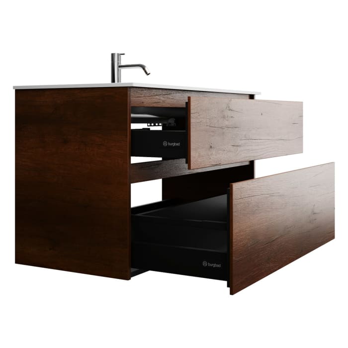 burgbad Lin20 Waschtischunterschrank mit Mineralguss-Waschtisch 102 cm, 2 Auszüge