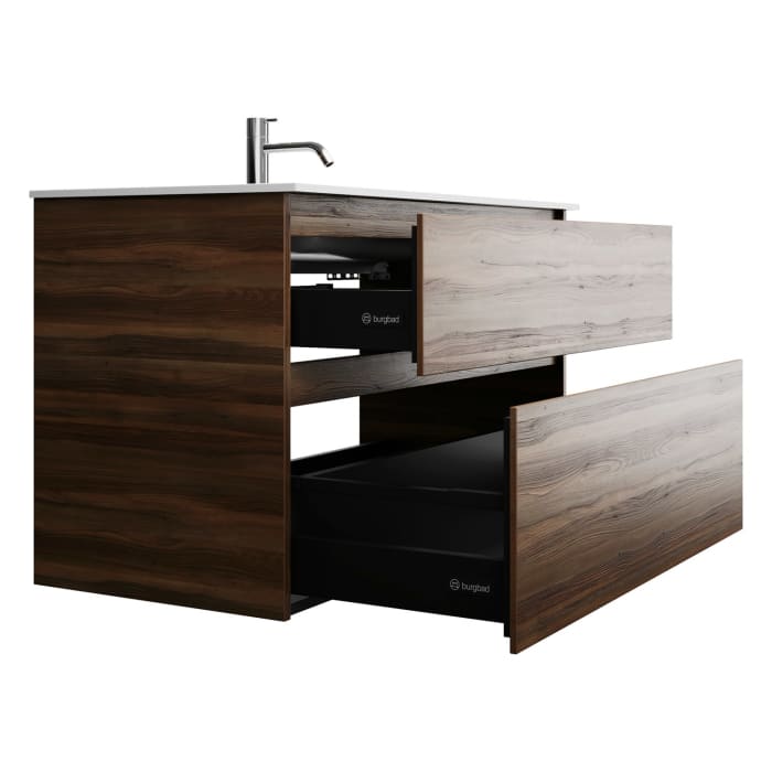 burgbad Lin20 Waschtischunterschrank mit Mineralguss-Waschtisch 102 cm, 2 Auszüge