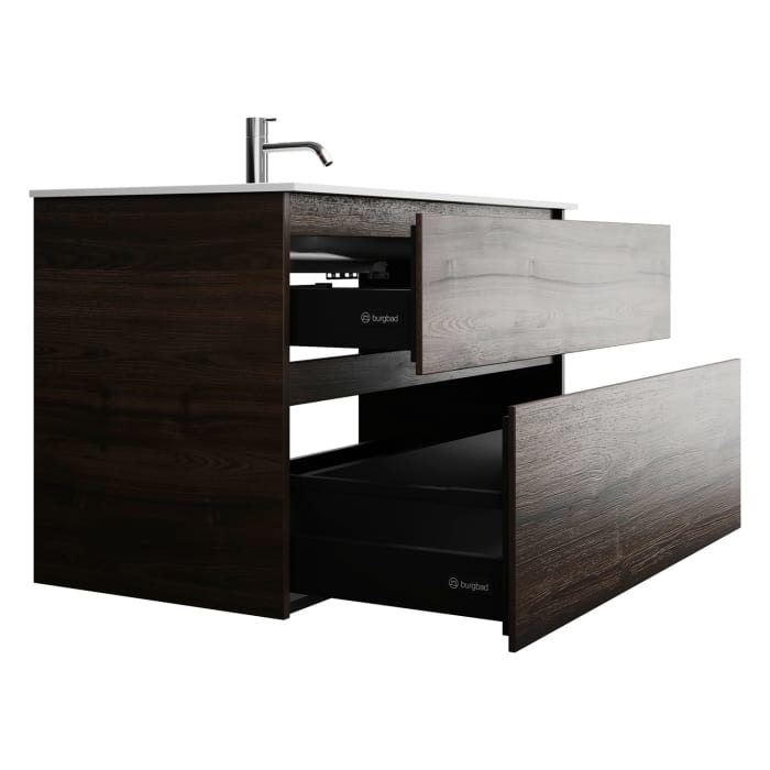 burgbad Lin20 Waschtischunterschrank mit Mineralguss-Waschtisch 102 cm, 2 Auszüge