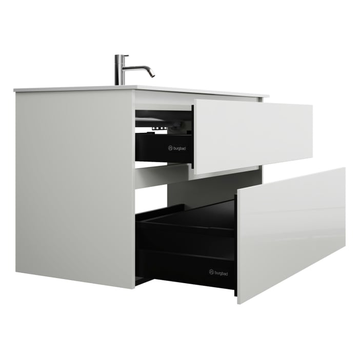 burgbad Lin20 Waschtischunterschrank mit Mineralguss-Waschtisch 102 cm, 2 Auszüge
