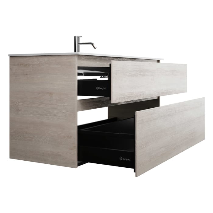 burgbad Lin20 Waschtischunterschrank mit Mineralguss-Waschtisch 122 cm, 2 Auszüge