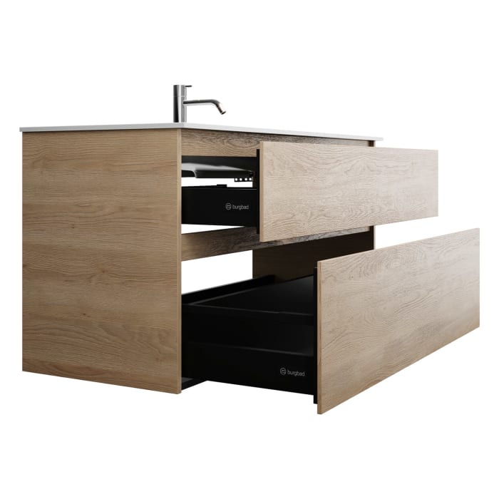 burgbad Lin20 Waschtischunterschrank mit Mineralguss-Waschtisch 122 cm, 2 Auszüge