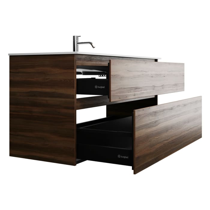 burgbad Lin20 Waschtischunterschrank mit Mineralguss-Waschtisch 122 cm, 2 Auszüge