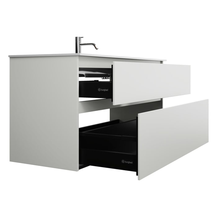 burgbad Lin20 Waschtischunterschrank mit Mineralguss-Waschtisch 122 cm, 2 Auszüge