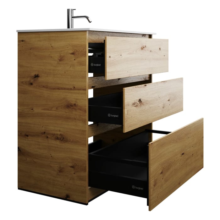 burgbad Lin20 Waschtischunterschrank mit Mineralguss-Waschtisch 82 cm, 3 Auszüge