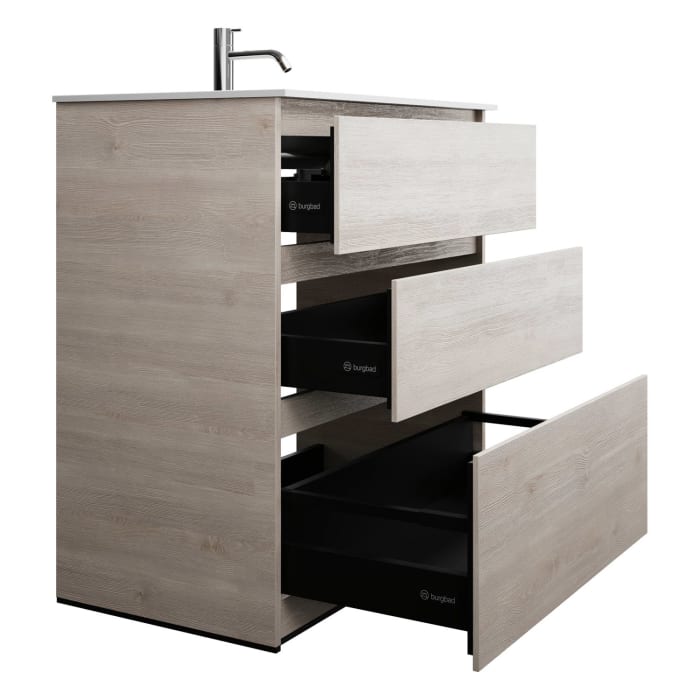 burgbad Lin20 Waschtischunterschrank mit Mineralguss-Waschtisch 82 cm, 3 Auszüge