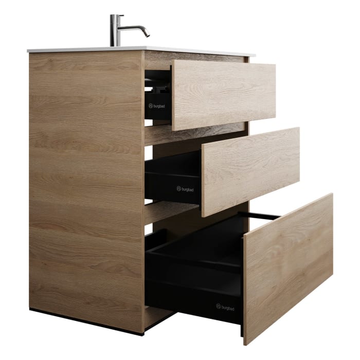 burgbad Lin20 Waschtischunterschrank mit Mineralguss-Waschtisch 82 cm, 3 Auszüge