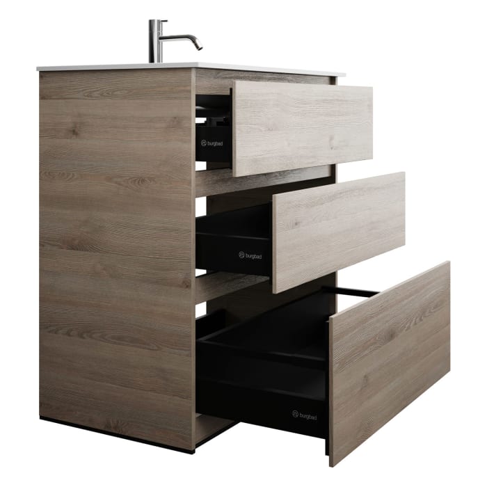 burgbad Lin20 Waschtischunterschrank mit Mineralguss-Waschtisch 82 cm, 3 Auszüge