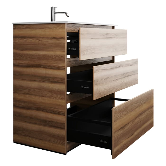 burgbad Lin20 Waschtischunterschrank mit Mineralguss-Waschtisch 82 cm, 3 Auszüge