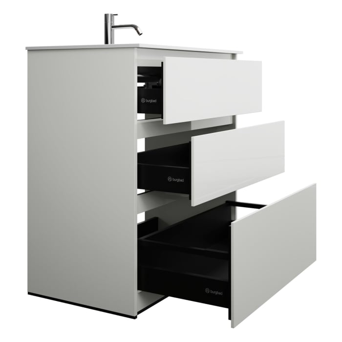 burgbad Lin20 Waschtischunterschrank mit Mineralguss-Waschtisch 82 cm, 3 Auszüge