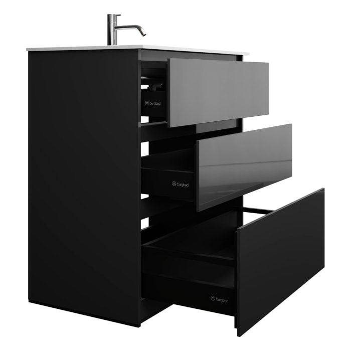 burgbad Lin20 Waschtischunterschrank mit Mineralguss-Waschtisch 82 cm, 3 Auszüge