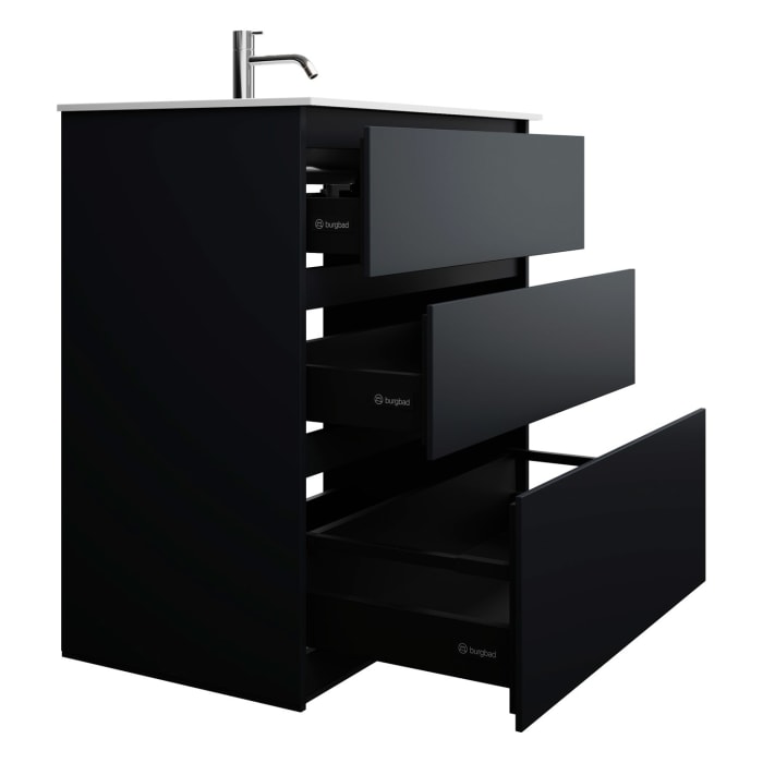 burgbad Lin20 Waschtischunterschrank mit Mineralguss-Waschtisch 82 cm, 3 Auszüge