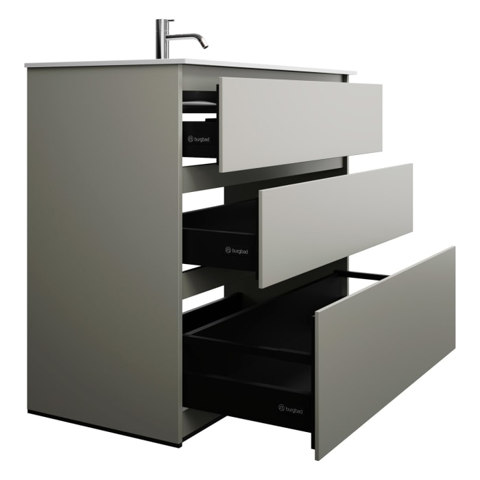 burgbad Lin20 Waschtischunterschrank mit Mineralguss-Waschtisch 102 cm, 3 Auszüge