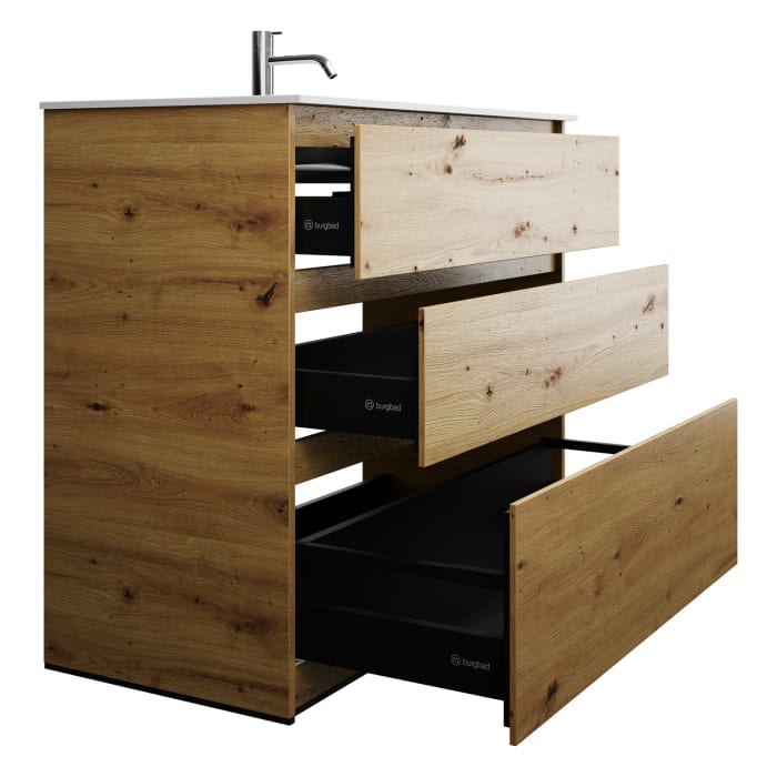 burgbad Lin20 Waschtischunterschrank mit Mineralguss-Waschtisch 102 cm, 3 Auszüge