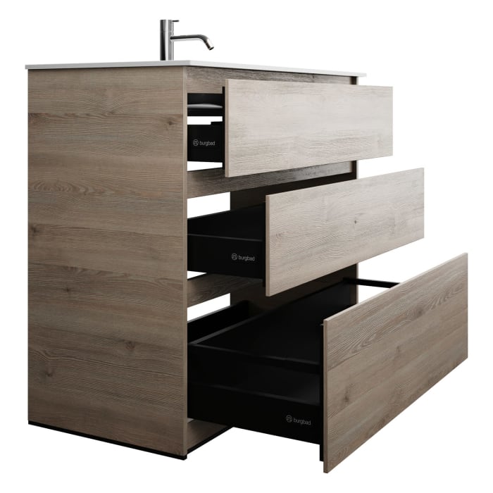 burgbad Lin20 Waschtischunterschrank mit Mineralguss-Waschtisch 102 cm, 3 Auszüge