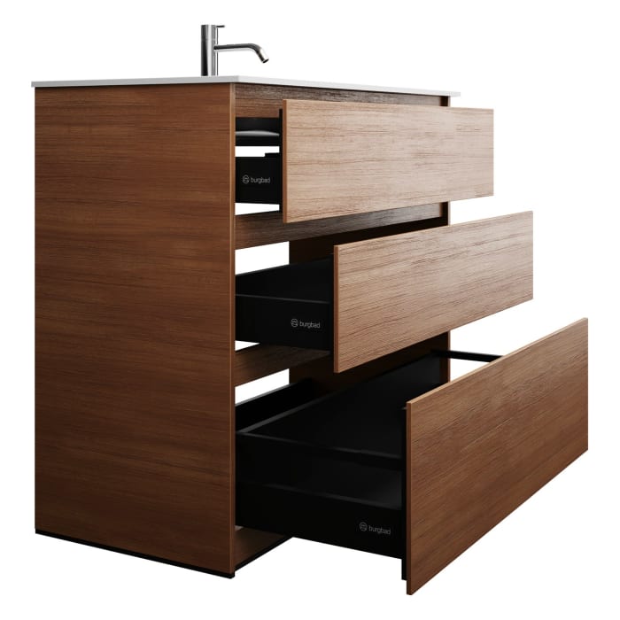 burgbad Lin20 Waschtischunterschrank mit Mineralguss-Waschtisch 102 cm, 3 Auszüge