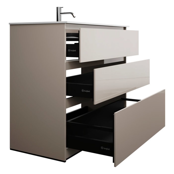 burgbad Lin20 Waschtischunterschrank mit Mineralguss-Waschtisch 102 cm, 3 Auszüge