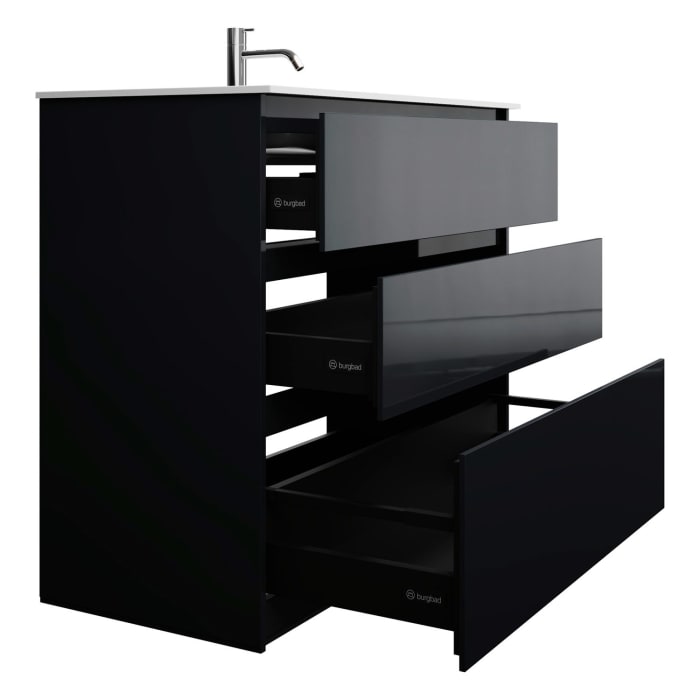 burgbad Lin20 Waschtischunterschrank mit Mineralguss-Waschtisch 102 cm, 3 Auszüge