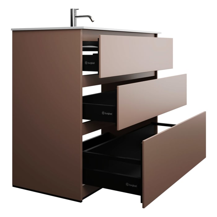 burgbad Lin20 Waschtischunterschrank mit Mineralguss-Waschtisch 102 cm, 3 Auszüge