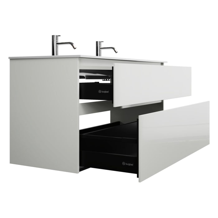 burgbad Lin20 Waschtischunterschrank mit Mineralguss-Waschtisch 122 cm, 2 Auszüge