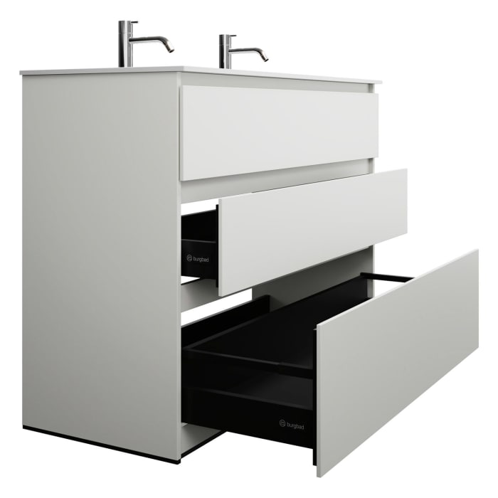 burgbad Lin20 Waschtischunterschrank mit Mineralguss-Waschtisch 122 cm, 3 Auszüge