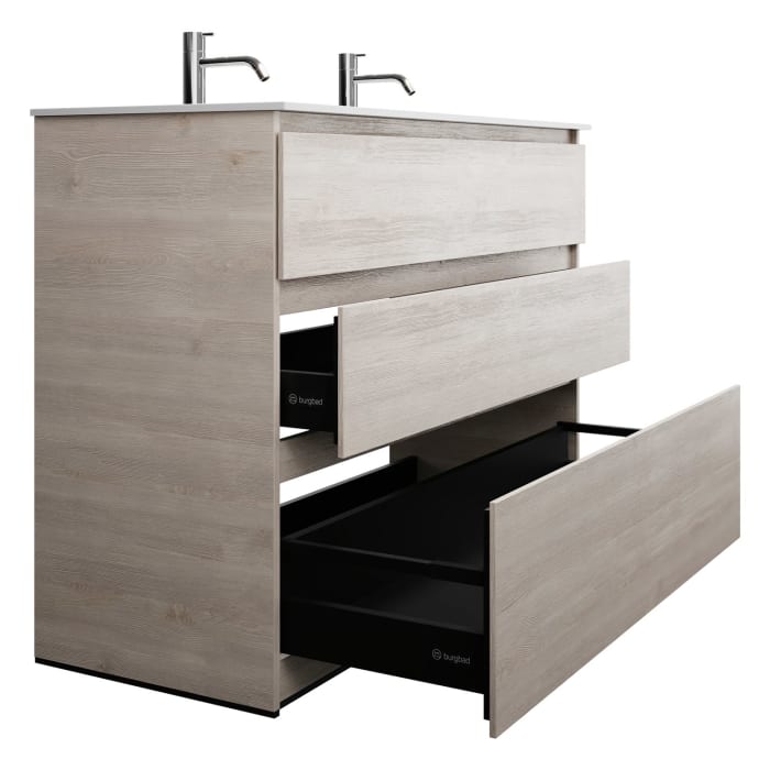 burgbad Lin20 Waschtischunterschrank mit Mineralguss-Waschtisch 122 cm, 3 Auszüge