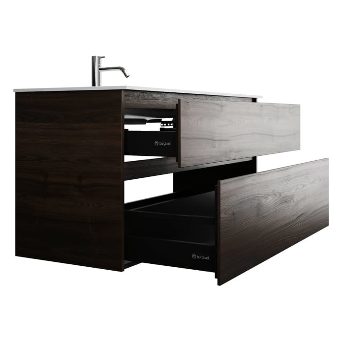 burgbad Lin20 Waschtischunterschrank mit Mineralguss-Waschtisch 122 cm, 2 Auszüge, links