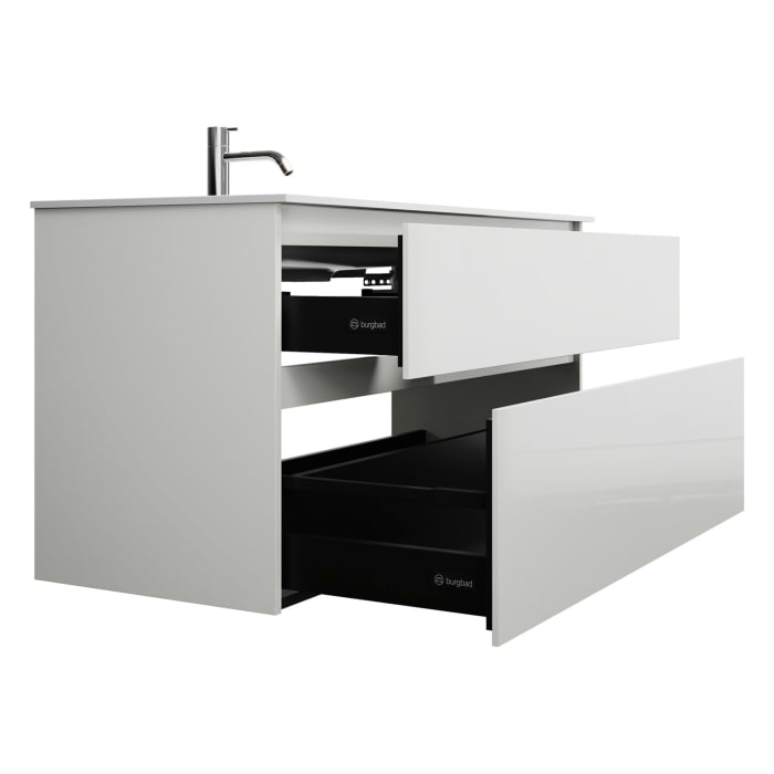 burgbad Lin20 Waschtischunterschrank mit Mineralguss-Waschtisch 122 cm, 2 Auszüge, links