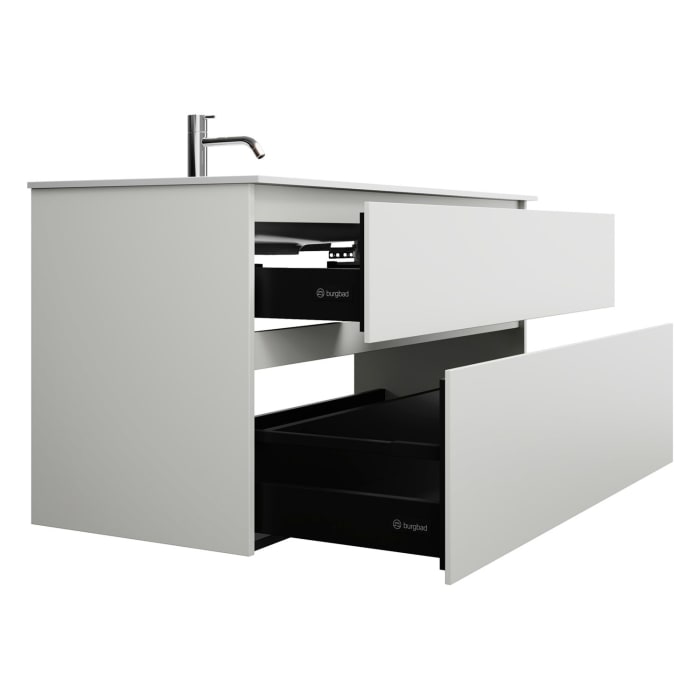 burgbad Lin20 Waschtischunterschrank mit Mineralguss-Waschtisch 122 cm, 2 Auszüge, links