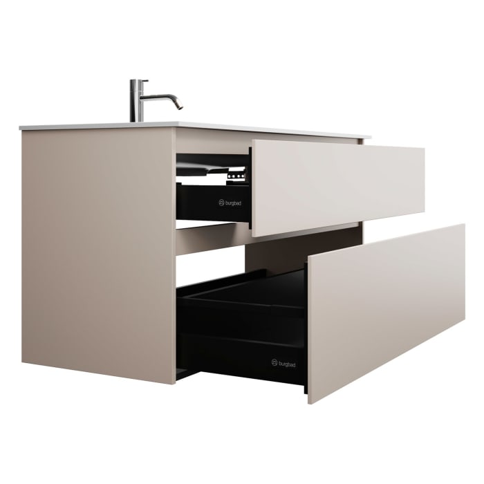 burgbad Lin20 Waschtischunterschrank mit Mineralguss-Waschtisch 122 cm, 2 Auszüge, links