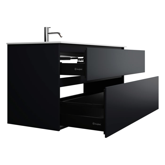 burgbad Lin20 Waschtischunterschrank mit Mineralguss-Waschtisch 122 cm, 2 Auszüge, links