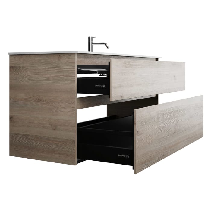 burgbad Lin20 Waschtischunterschrank mit Mineralguss-Waschtisch 122 cm, 2 Auszüge, rechts