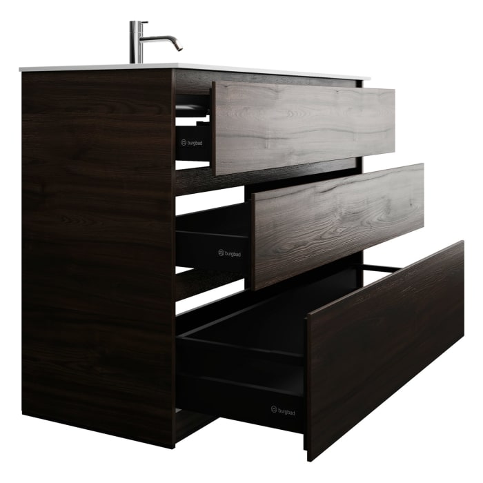 burgbad Lin20 Waschtischunterschrank mit Mineralguss-Waschtisch 122 cm, 3 Auszüge, links